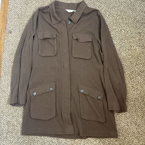 J. Jill Linen /Rayon 2 Pce Set Jacket & Pants in M 10 Brown Seersucker Lagenlook - Picture 2 of 16